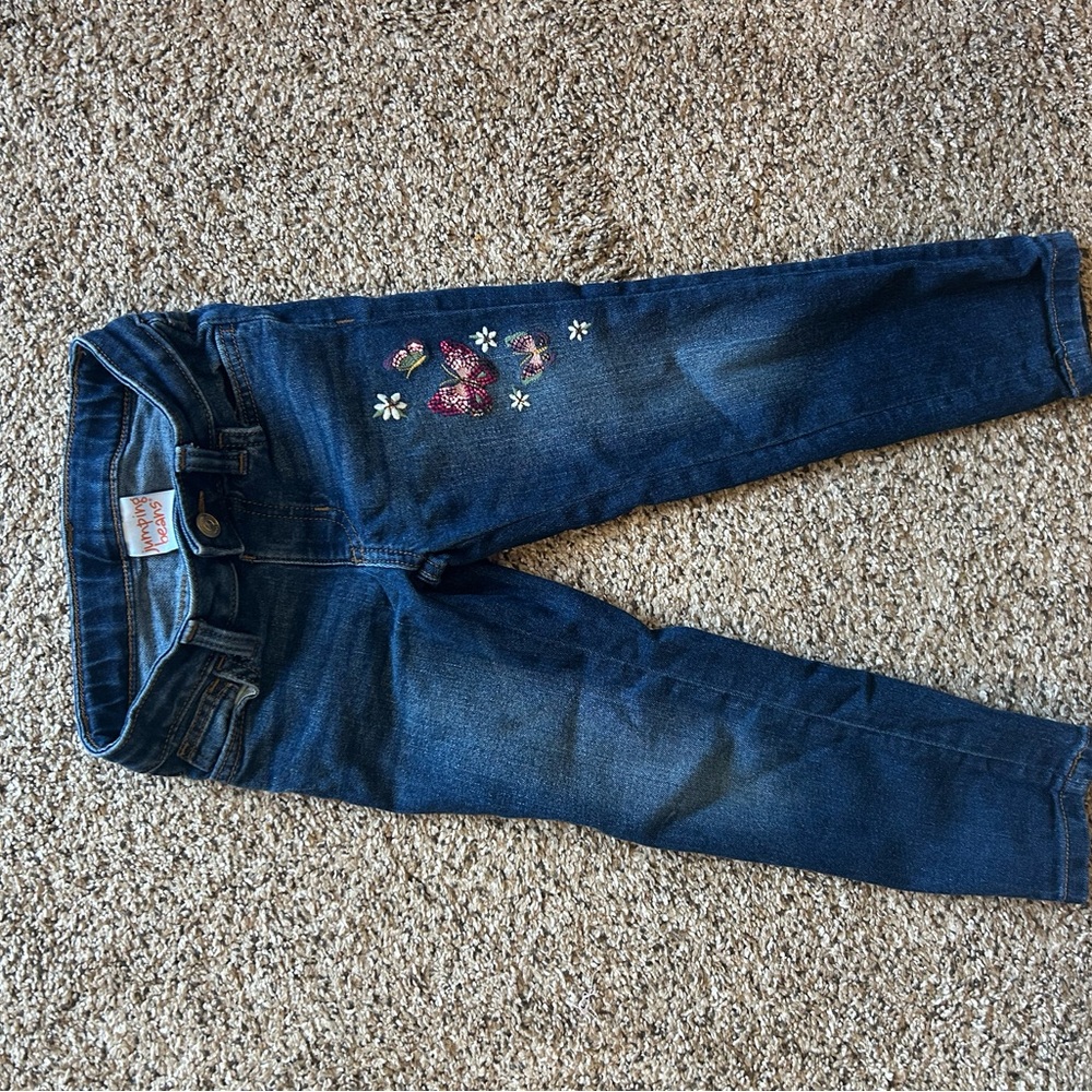 Jumping Beans Dark Blue Skinny Jeans with Floral Embroidery